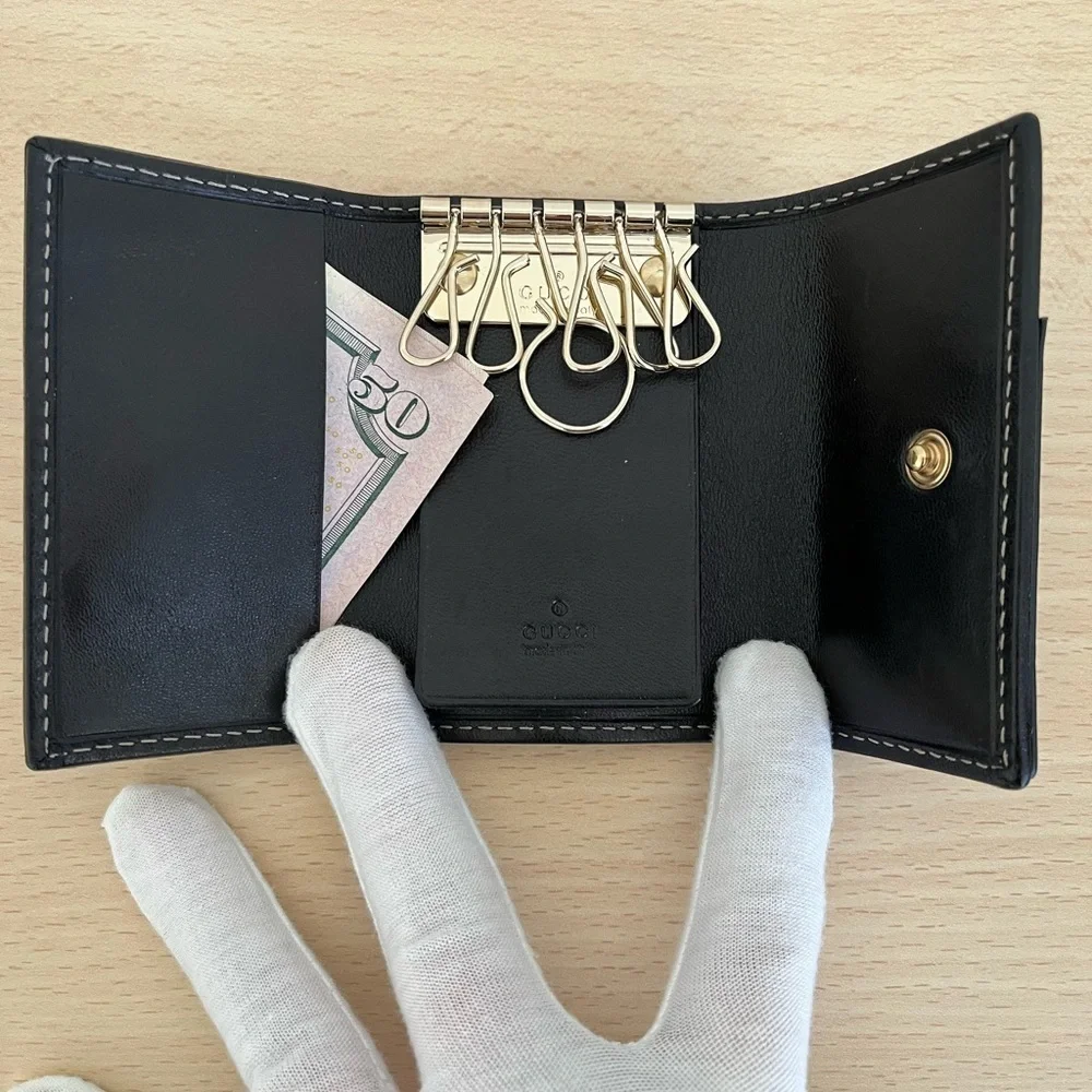 Vintage Gucci GG Black Leather Key Holder Box Controllato BNWOT